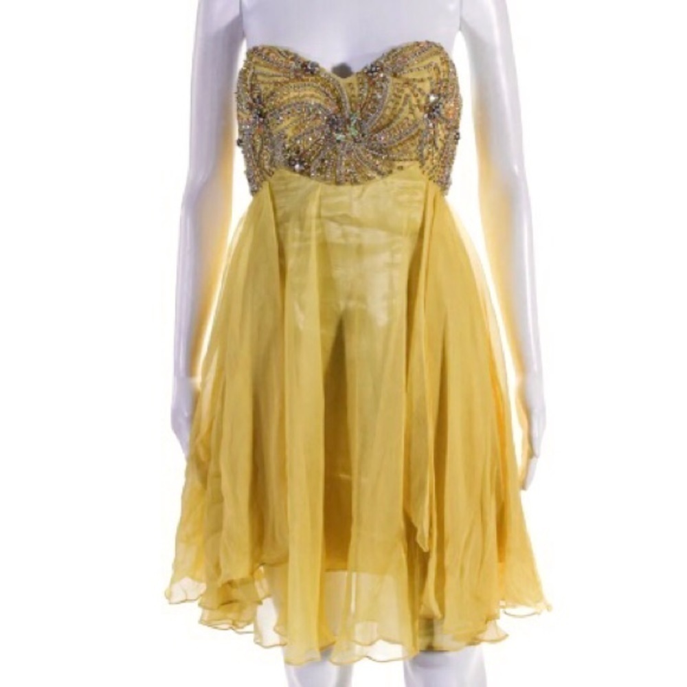 NWT Sherri Hill Prom Dress Size 2 Canary Yellow Rhinestone Mini Style  3846